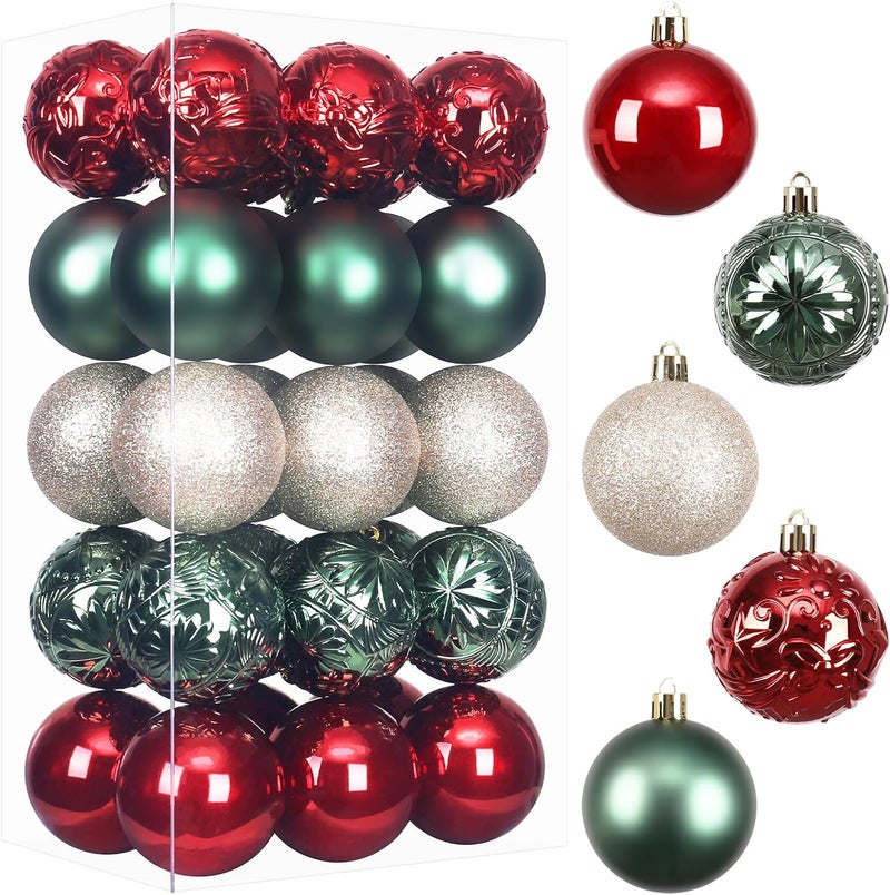 RoseCraft 30PCS Christmas Ball Ornaments, 2.36" Red/Green/Gold Shatterproof Ornament Set for Christmas Tree Hanging Decorations, for Home Holiday Xmas Party Decor. - Image 1